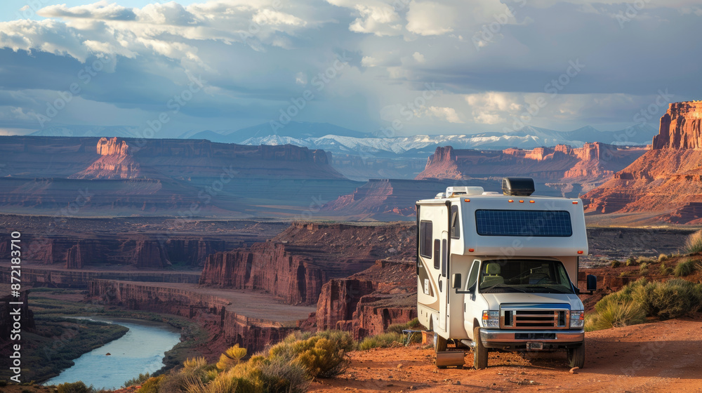 Desert Rv Solar-Powered RV in Scenic Desert Landscape for Sustainable Adventure ...
