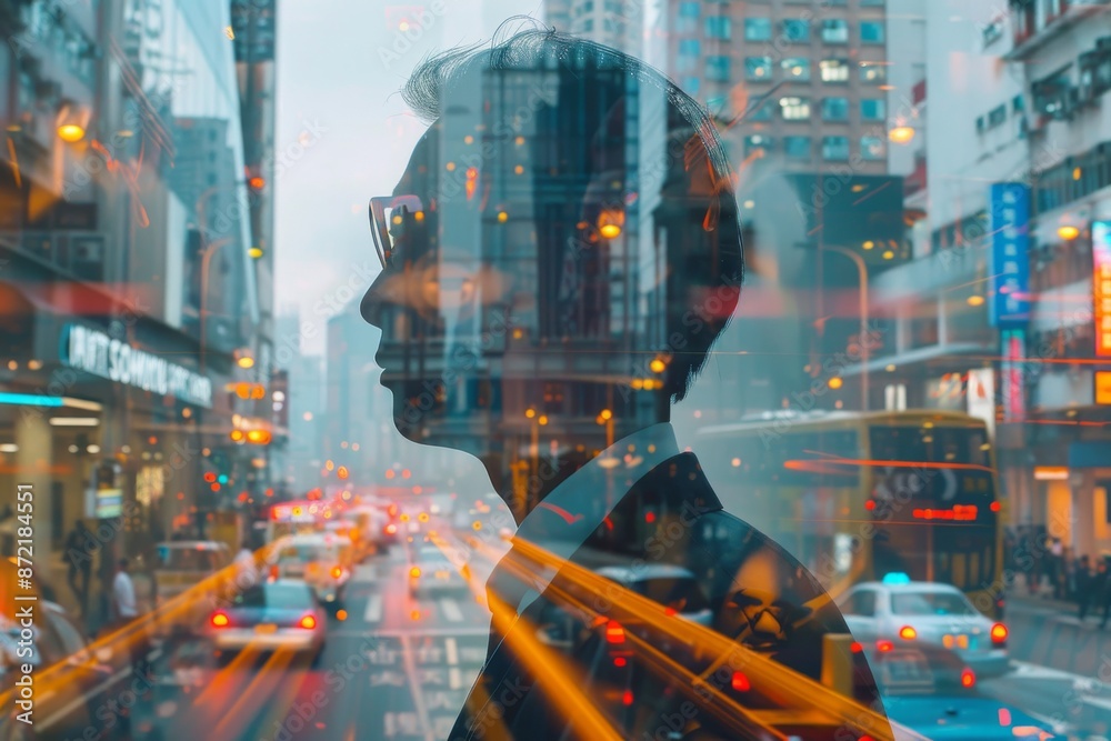 Obraz premium An artistic multiple exposure of a businessman's journey.