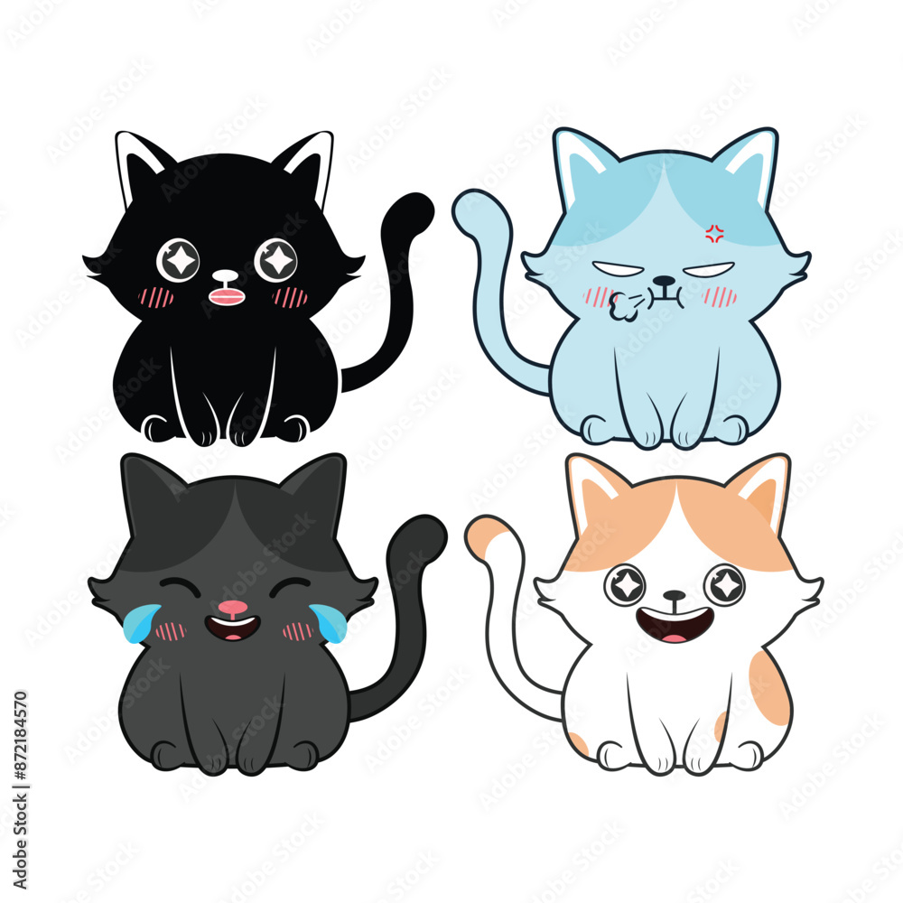 Vector set of kawaii cats Isolated on white background