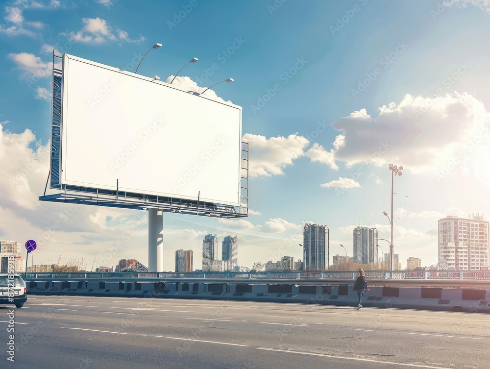 Blank white empty paper board frame billboard sign on the road highway for ad advertising with copy space for text on the city street, outdoor business announcement promotion concept Blank white empty paper board frame billboard sign on the road highway for ad advertising with copy space for text on the city street, outdoor business announcement promotion concept