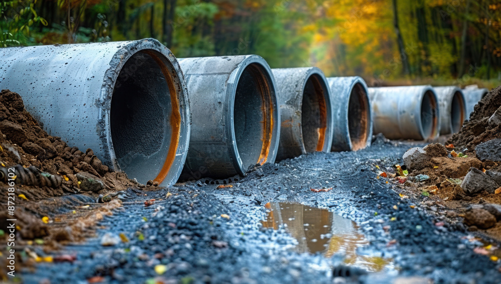 Concrete drainage pipe system installation on road sides for urban water and sewage drainage
Concrete drainage pipe system installation on road sides for urban water and sewage drainage