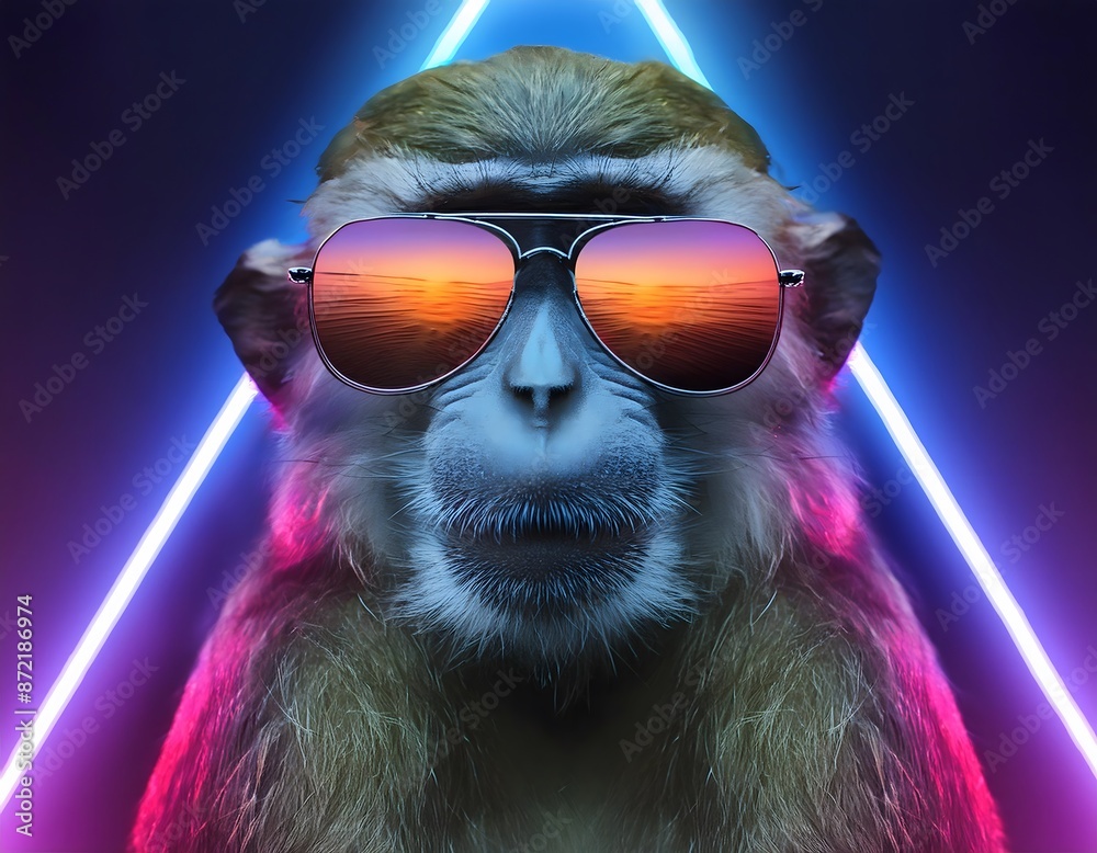 abstract monkey wearing sunglasses looking cool with neon lighting background wallpaper abstract monkey wearing sunglasses looking cool with neon lighting background wallpaper