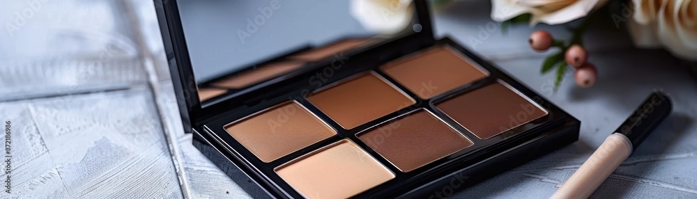 Contour palette with mirror, elegant design, slender and uplifted face, faceslimming makeup tool Contour palette with mirror, elegant design, slender and uplifted face, faceslimming makeup tool