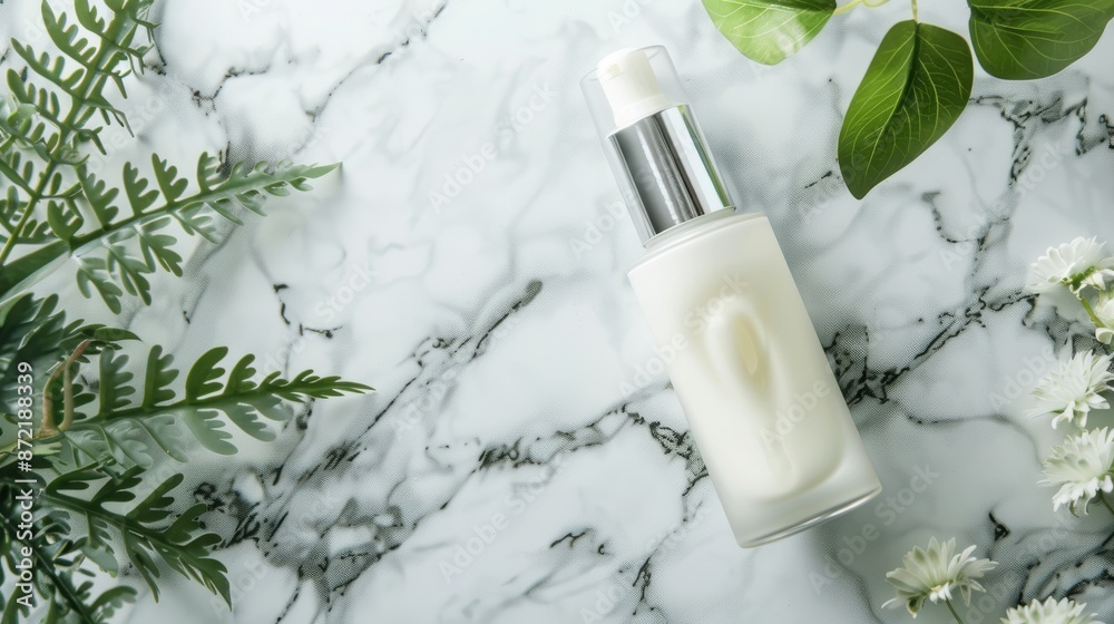 Pump bottle on a marble surface, beautiful skin with vitamins, vitaminrich skin conditioning product Pump bottle on a marble surface, beautiful skin with vitamins, vitaminrich skin conditioning product
