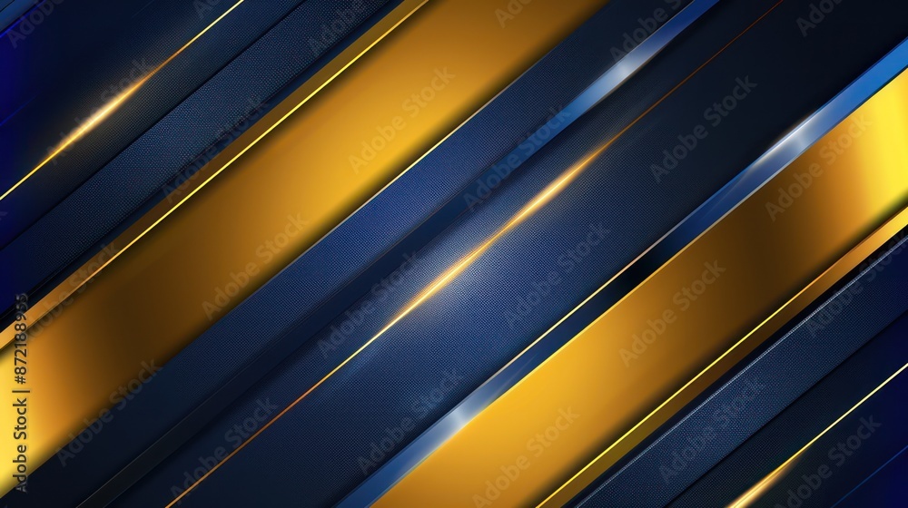 Fototapeta premium Abstract blue and gold stripes background with metallic gradients.