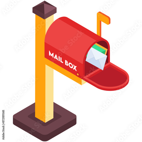Isometric Mailbox on Wooden Post