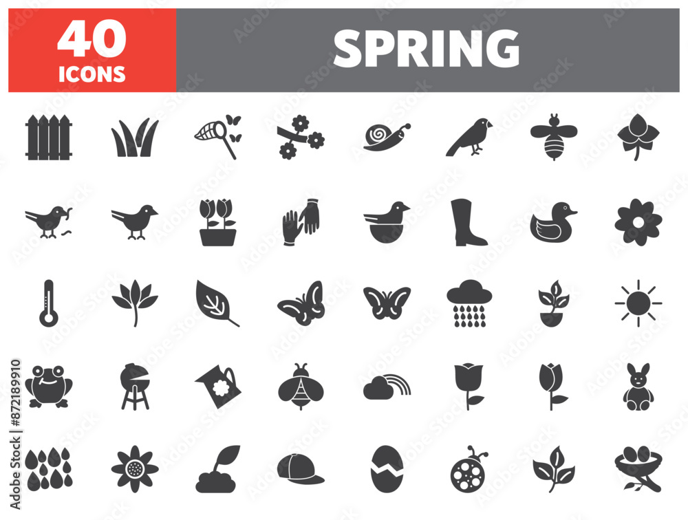 Set of 40 line icons spring. Outline icon collection. Editable stroke. Vector illustration. Set of 40 line icons spring. Outline icon collection. Editable stroke. Vector illustration.
