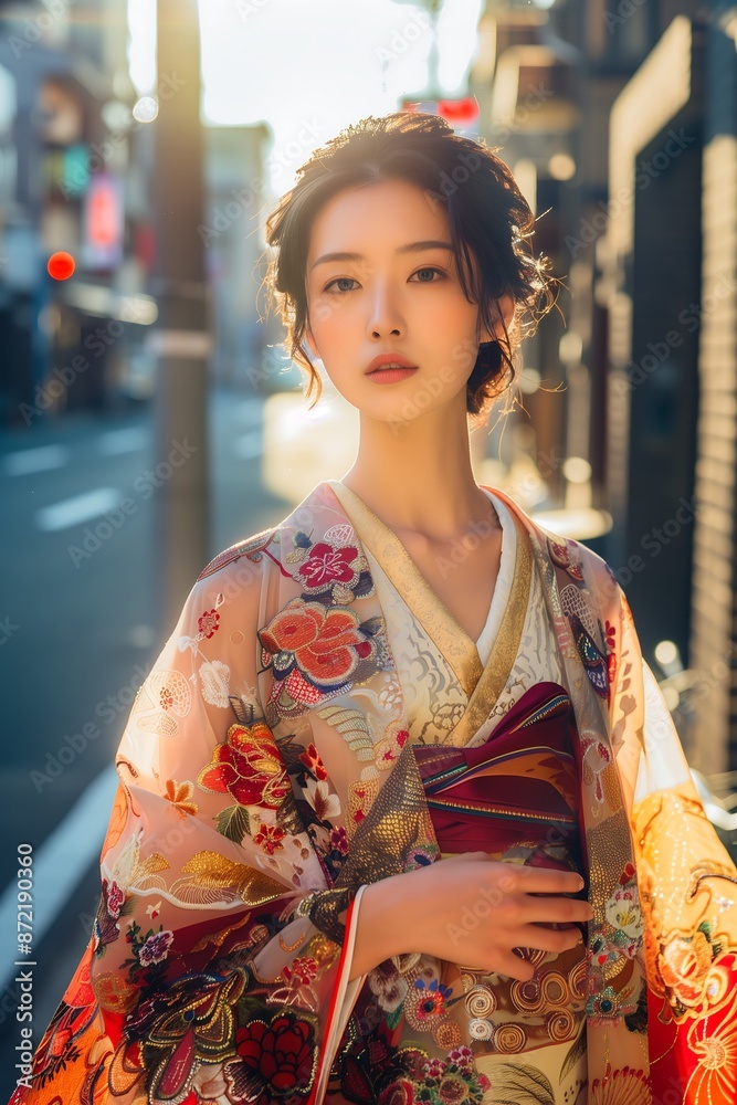 portrait of Japanese fashion model wearing dress on the street portrait of Japanese fashion model wearing dress on the street
