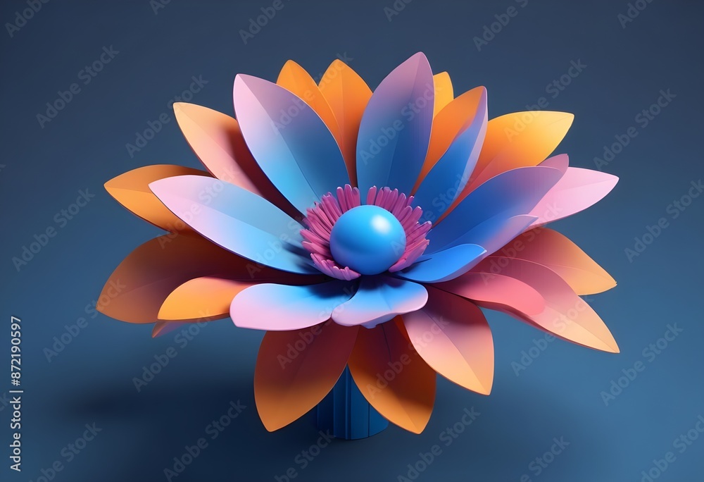 Obraz premium A colorful flower with pink and orange petals and a blue center, on a blue background