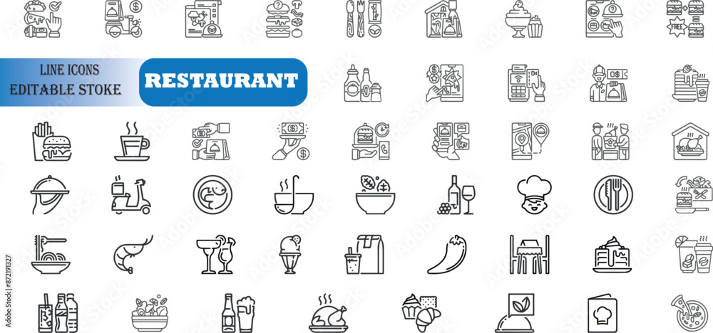 Restaurant Line Editable Icons set.