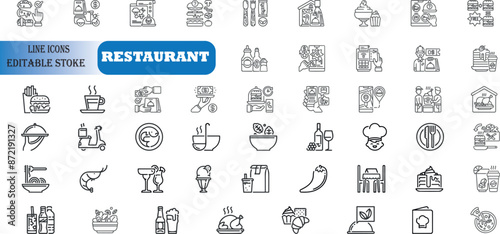 Restaurant Line Editable Icons set.