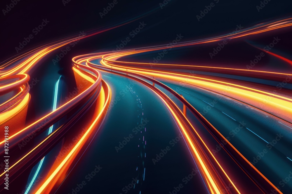 Obraz premium Futuristic glowing neon road at night. AI.
