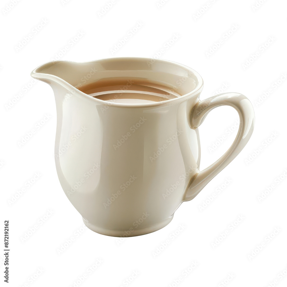 Elegant cream ceramic pitcher isolated on white background. Perfect for serving beverages, coffee creamer, or decorative purposes. Elegant cream ceramic pitcher isolated on white background. Perfect for serving beverages, coffee creamer, or decorative purposes.