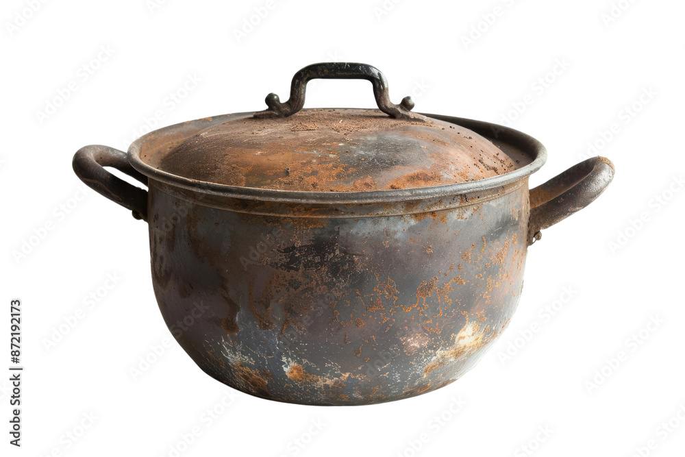 Old rustic metal pot with lid. Perfect for vintage, rustic kitchen, and antique themed designs and projects. Old rustic metal pot with lid. Perfect for vintage, rustic kitchen, and antique themed designs and projects.