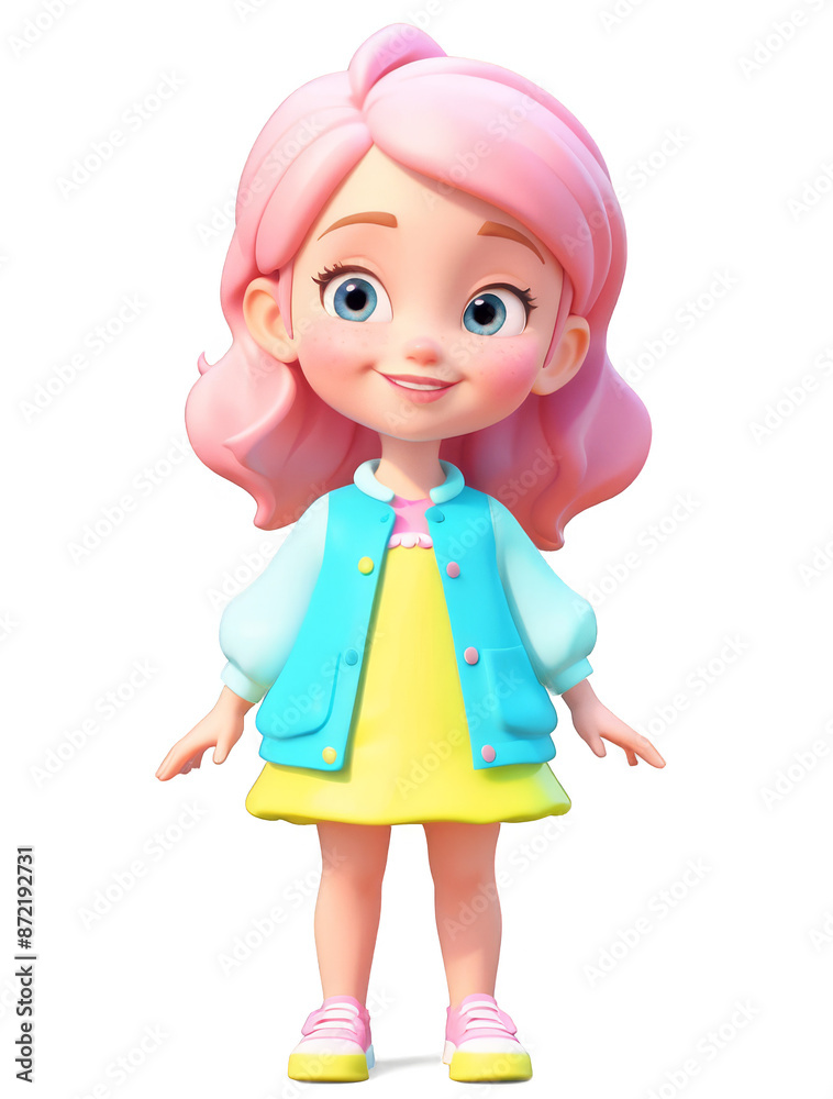 Cute cartoon girl character. Transparent background. AI. Cute cartoon girl character. Transparent background. AI.