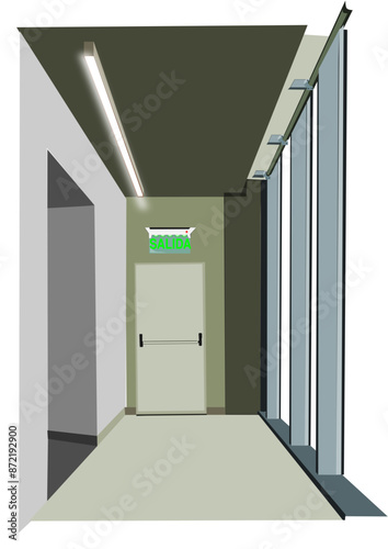 Salida de emergencia y pasillo