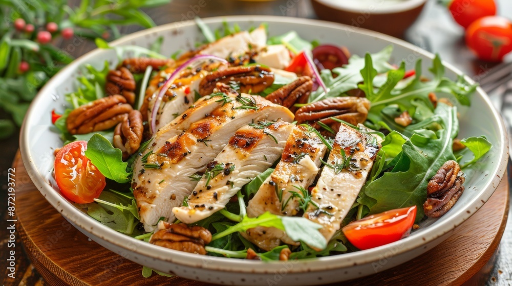 French cuisine. Chicken salad with tarragon, pecans. French cuisine. Chicken salad with tarragon, pecans.