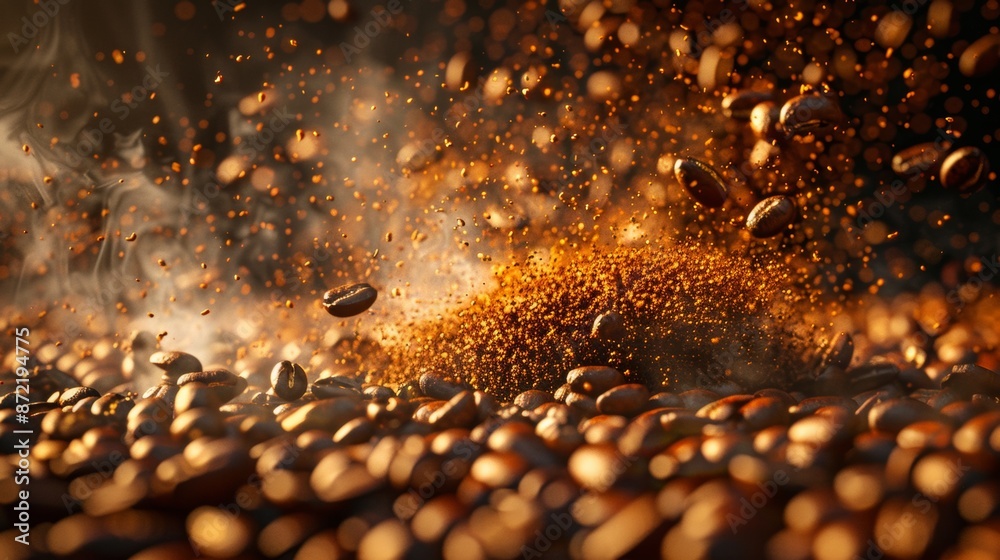 close-up of coffee beans being ground close-up of coffee beans being ground