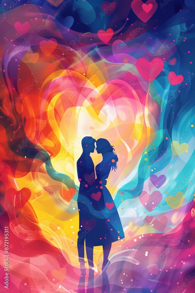 Valentine's Day design with a couple's silhouettes Valentine's Day design with a couple's silhouettes
