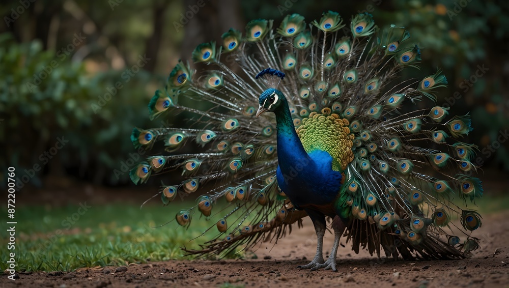 Obraz premium A poetic line about the peacock's dance, blending colors like a living rainbow ai_generated