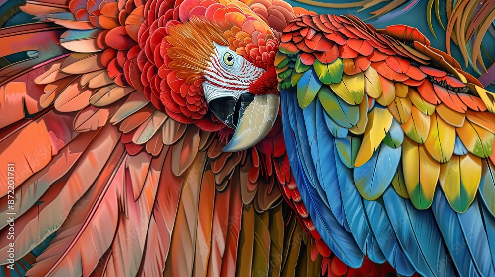 Obraz premium Colorful Parrot Vibrant Tropics. Generative AI