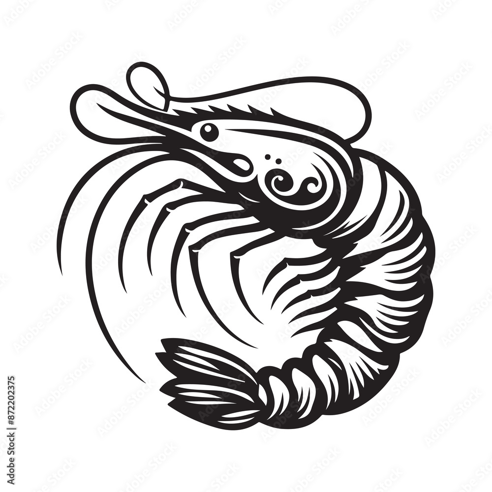 New shrimp fish silhouette vector and logo style with white background and coloring book New shrimp fish silhouette vector and logo style with white background and coloring book