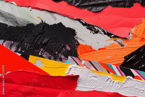 Abstract Textured Collage Painting with Mixed Media Elements