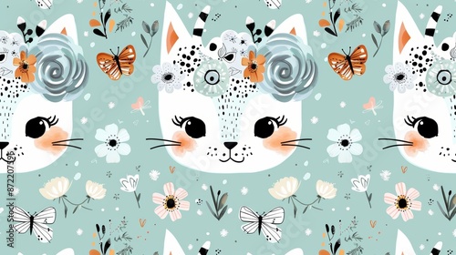 Wallpaper Mural cat among flowers Torontodigital.ca