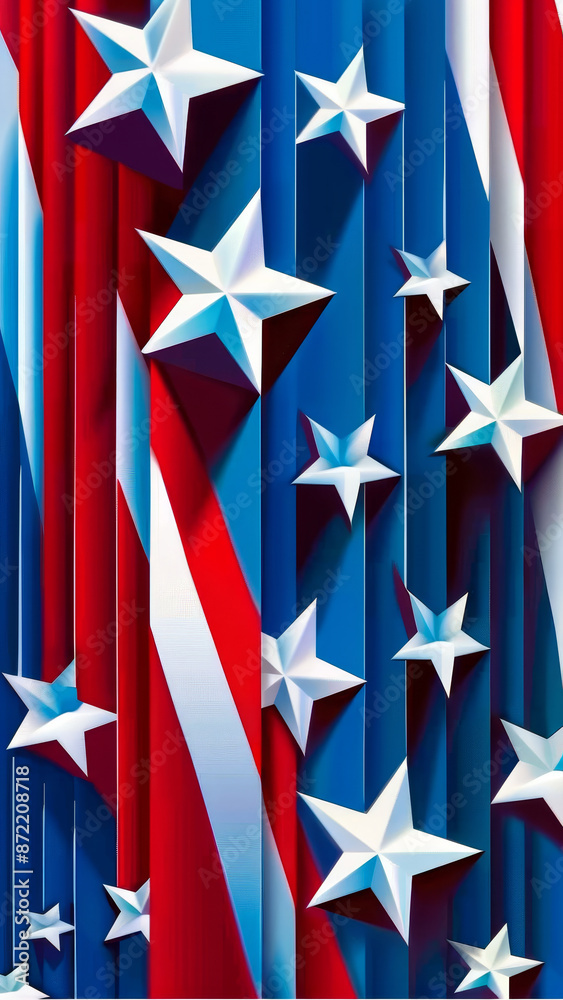 Fototapeta premium Abstract Patriotic Design with Stars and Stripes in Red, White, and Blue