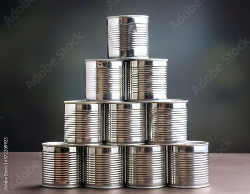Obraz na płótnie stack of food cans in plain silver w salonie