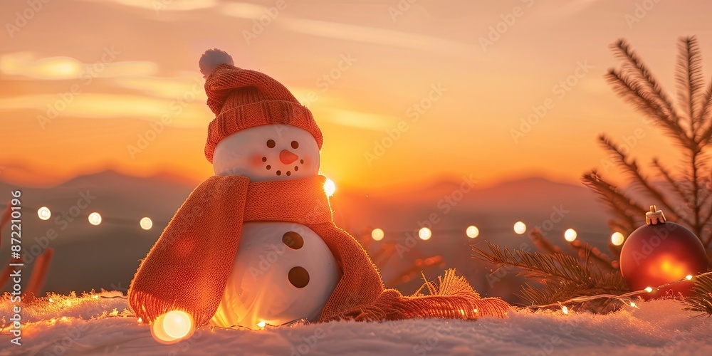 Fototapeta premium golden hour snowman