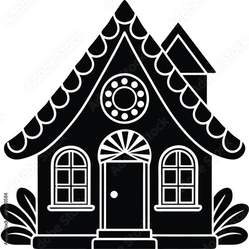 simple gingerbread house  silhouette black design white background
