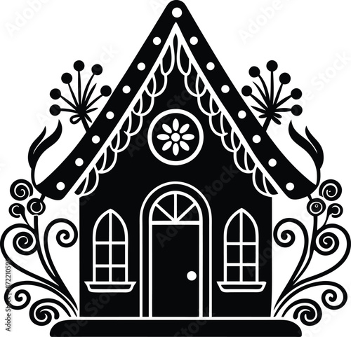 simple gingerbread house  silhouette black design white background
