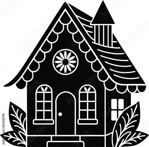 simple gingerbread house  silhouette black design white background