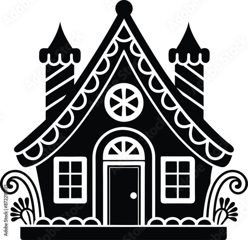 simple gingerbread house  silhouette black design white background