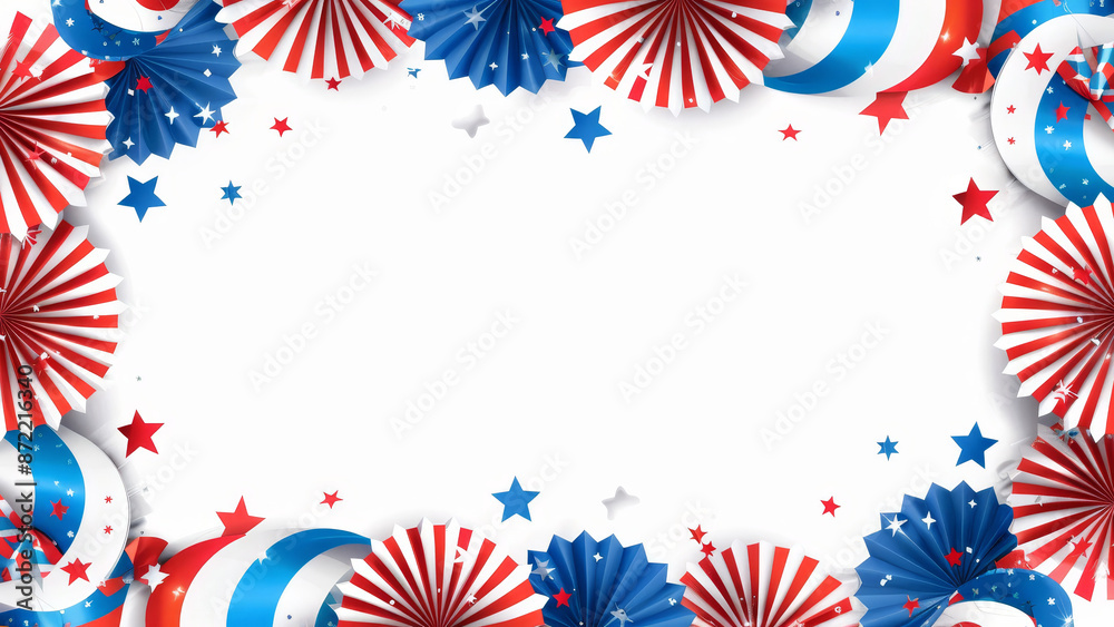 Obraz premium Festive Patriotic Background with Red, White, and Blue Decorations and Stars Border