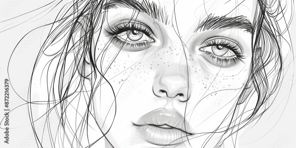 Fototapeta premium Elegant line art of a girl's face