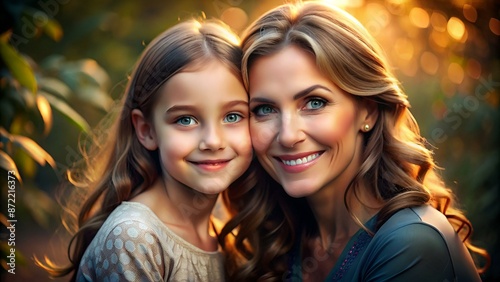 A Warm Mother-Daughter Portrait. Beautiful simple AI generated image in 4K, unique. photo