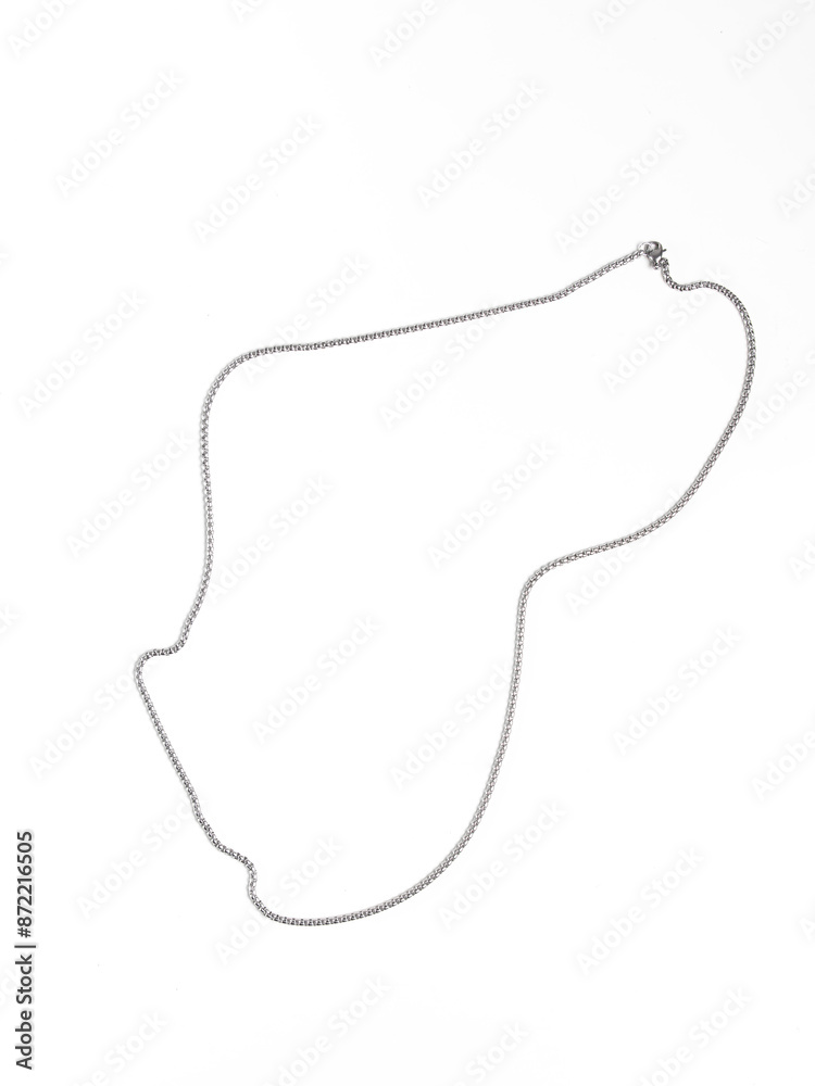 Long chain on white background. Neck accessory Long chain on white background. Neck accessory
