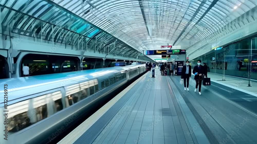 Modern Train Station Platform With Departing High-Speed Train