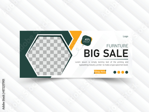 Vector Furniture sale Facebook cover banner post template,Web banner design template for social media.
