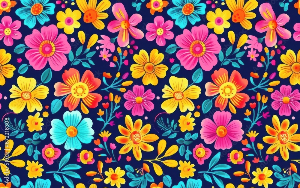 Seamless Cartoon Pattern of Colorful Retro Flowers Seamless Cartoon Pattern of Colorful Retro Flowers