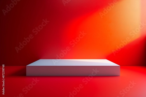 White podium with red background