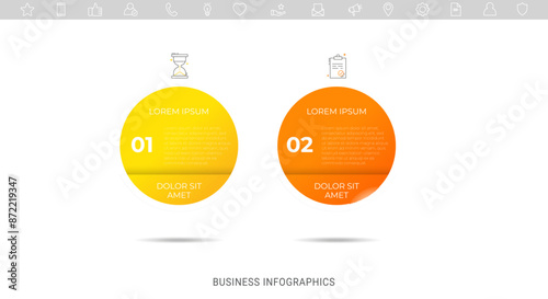 Business vector infographic design template. Circle timeline with icons and 2 two arrows or steps. Used for process diagram, presentations, workflow layout, info graph, banner, flow chart