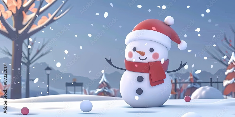Naklejka premium Holiday snowman in magical 2D cartoon style