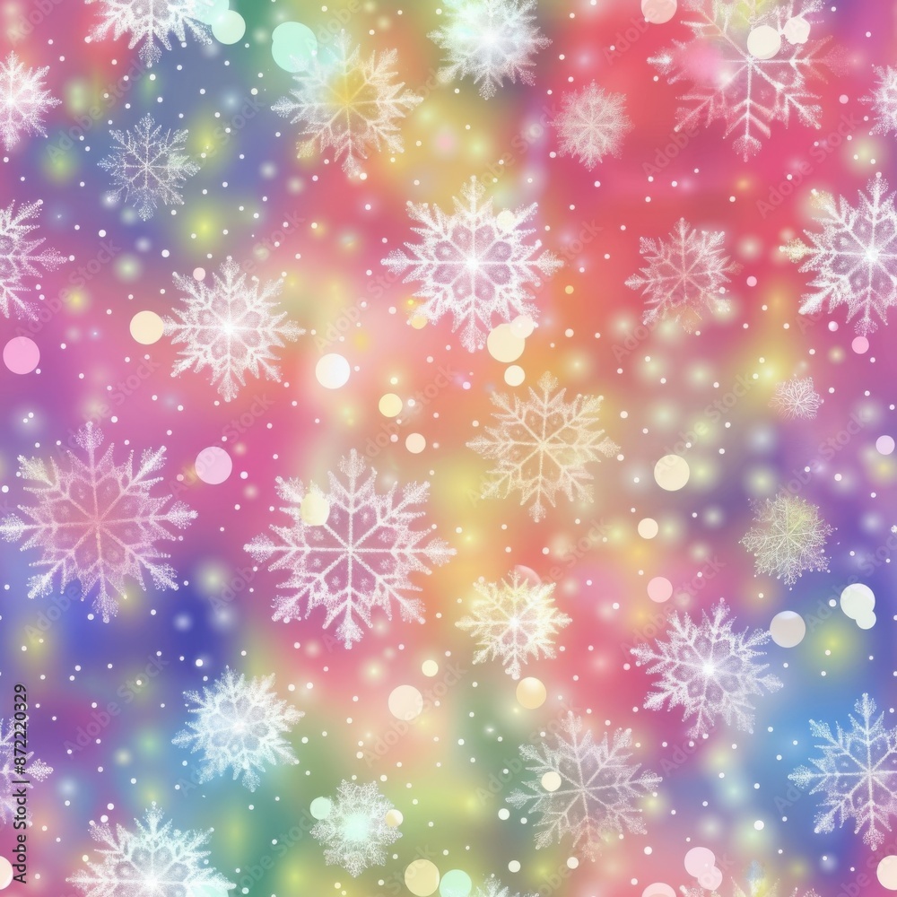 Seamless Festive Pattern of White Snowflakes on Colorful Gradient Seamless Festive Pattern of White Snowflakes on Colorful Gradient
