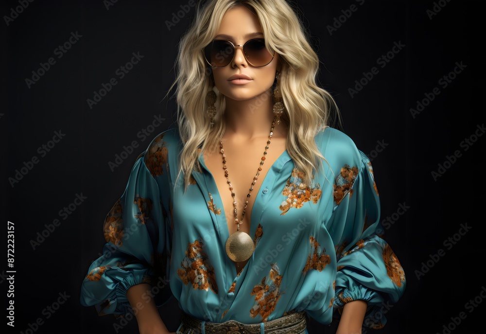 Glamorous Woman in Dark Glasses and Red Lips - Studio Fashion Photography - AI Generated Glamorous Woman in Dark Glasses and Red Lips - Studio Fashion Photography - AI Generated