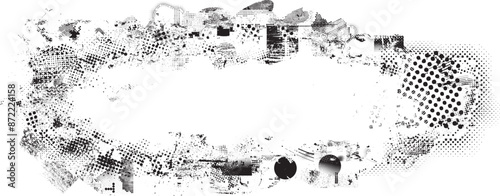 Glitch distorted grange shape . Noise grungy logo . Trendy defect error shapes . Glitched frame .Grunge textured . Distressed effect .Vector shapes