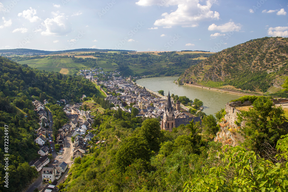 Aerial view of historic Oberwesel town in Germany, Rhine Valley Aerial view of historic Oberwesel town in Germany, Rhine Valley