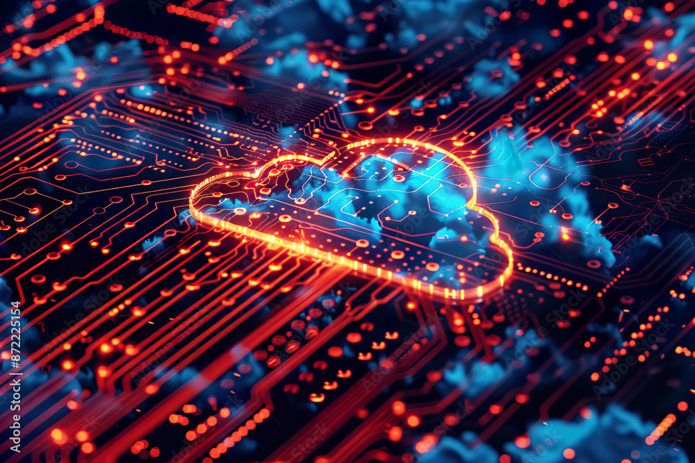 A computer chip with a cloud on it, generative ai image. A computer chip with a cloud on it, generative ai image.
